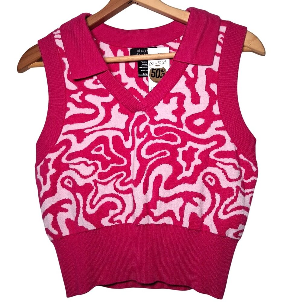 Vintage Y2K Hot Topic Sweet Society Sweater Vest Large Pink Crop Artsy